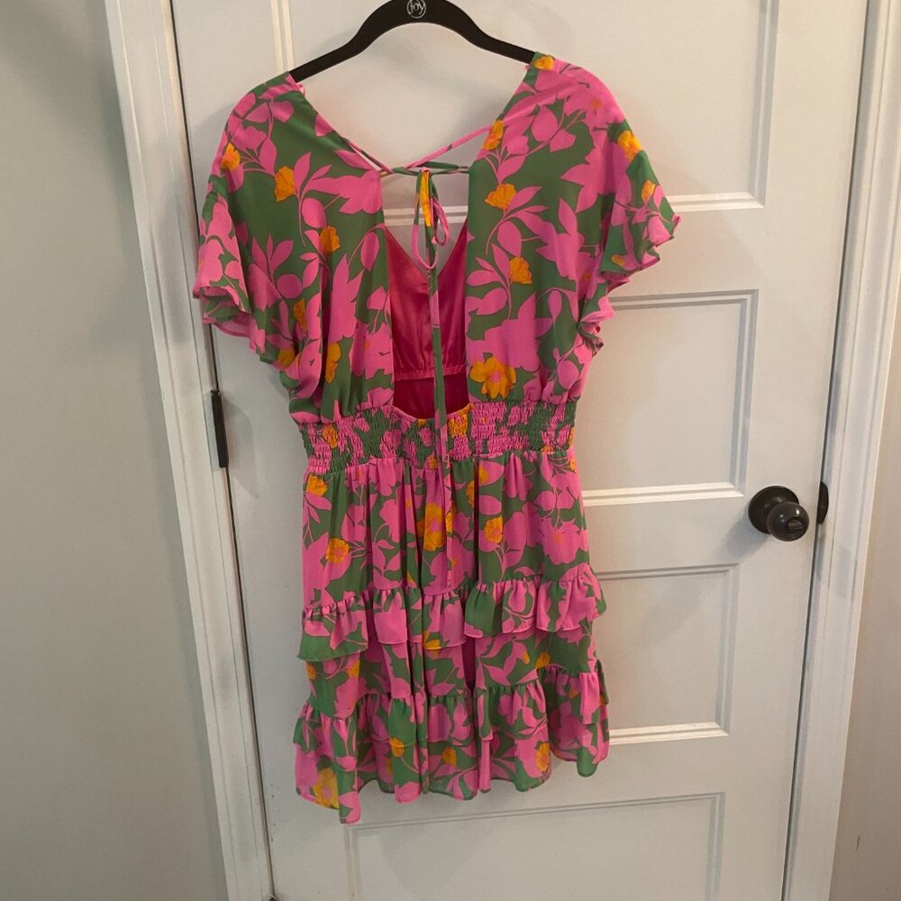 Floral print mini dress with ruffles and cutout back - Picture 3 of 4